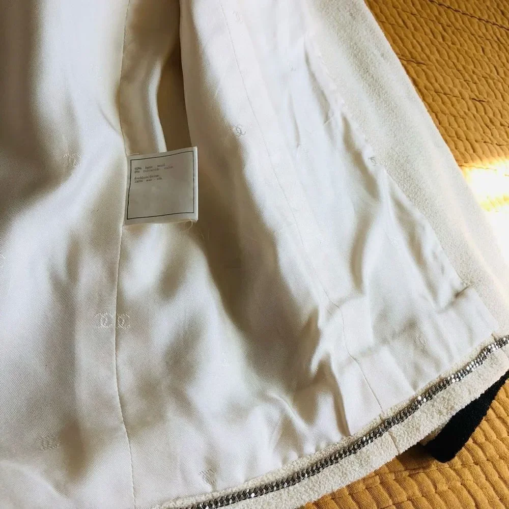 Chanel Iconic Cream and Black Boucle Button Up Blazer